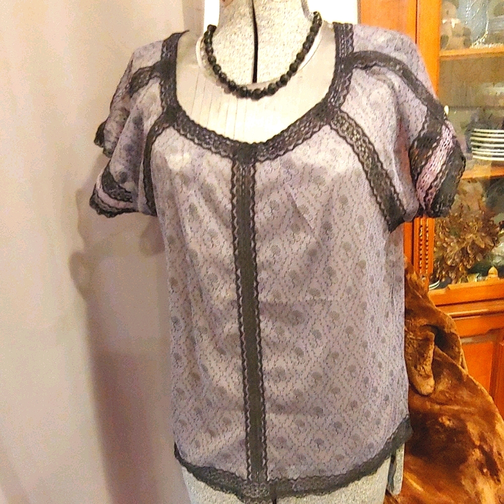 Free People sheer Lavender W/ Black Lace Trim top